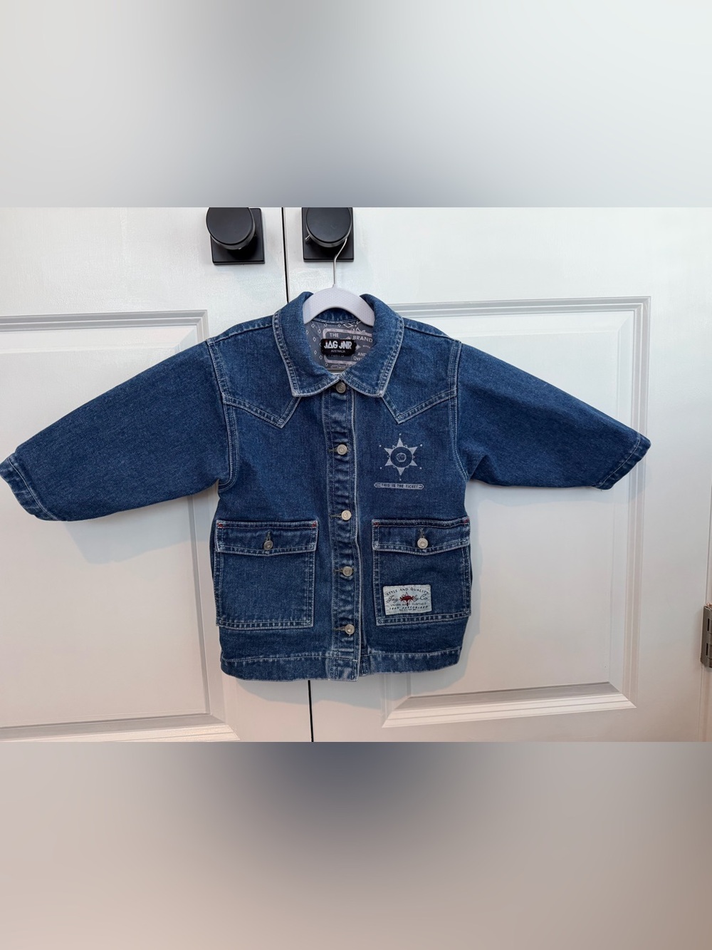 Vintage JAG JNR Australia Kids Denim Jacket Western Workwear Utility Pockets Y2K